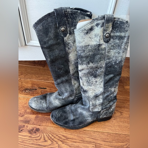 Grey/Black Frye glazed distressed crackle Melissa Pull on riding boots - Picture 8 of 16